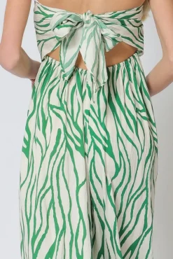 Raelynn Sleeveless Back Tie Abstract Print Jumpsuit Green