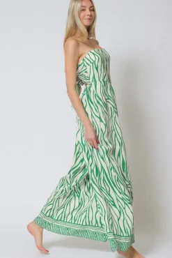 Raelynn Sleeveless Back Tie Abstract Print Jumpsuit Green