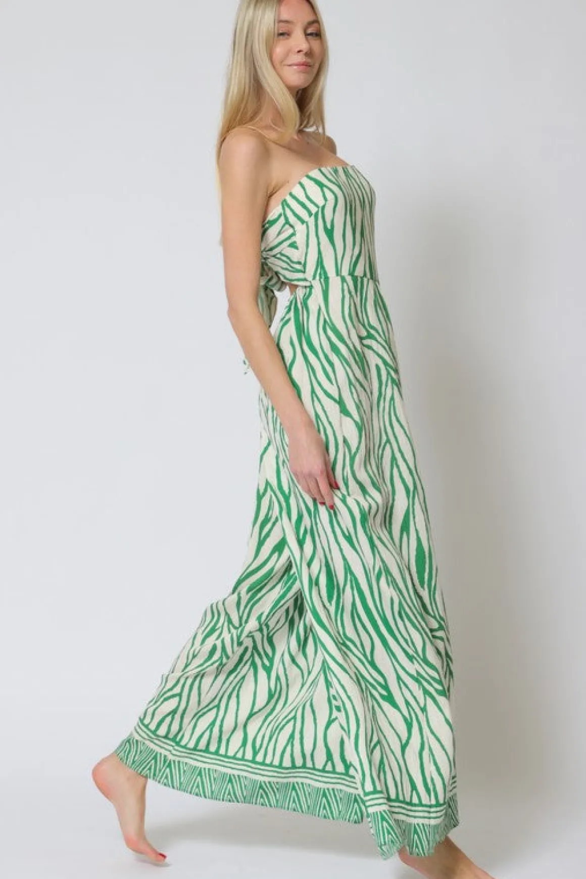Raelynn Sleeveless Back Tie Abstract Print Jumpsuit Green