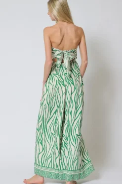 Raelynn Sleeveless Back Tie Abstract Print Jumpsuit Green
