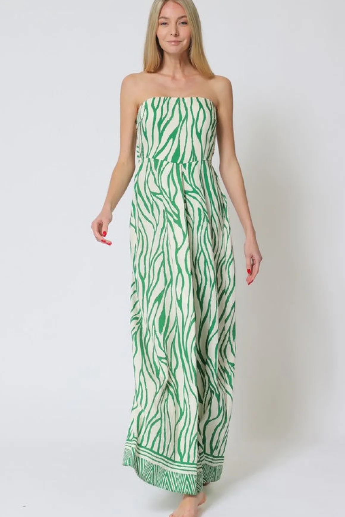 Raelynn Sleeveless Back Tie Abstract Print Jumpsuit Green