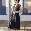 Ramona Shoulder Pad Sleeve Zip Up Midi Dress Black