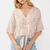 Raquel Short Kimono Sleeve Front Tie Floral Print Top Blush