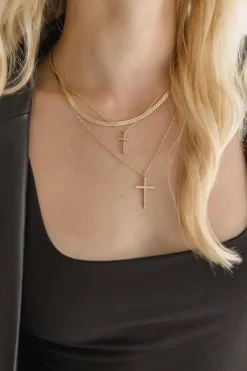 Raven Layered Cross Pendant Necklace Gold