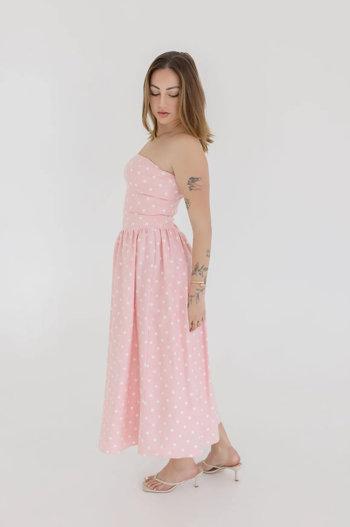 Reese Sleeveless Polka Dot Print Midi Dress Pink