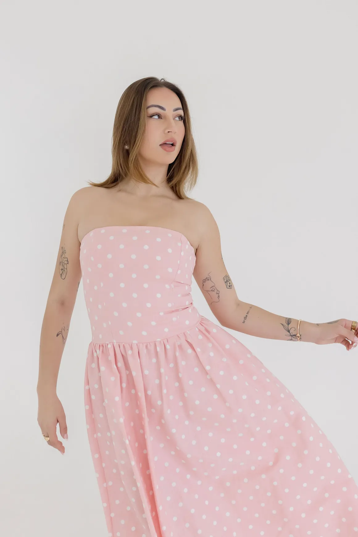 Reese Sleeveless Polka Dot Print Midi Dress Pink