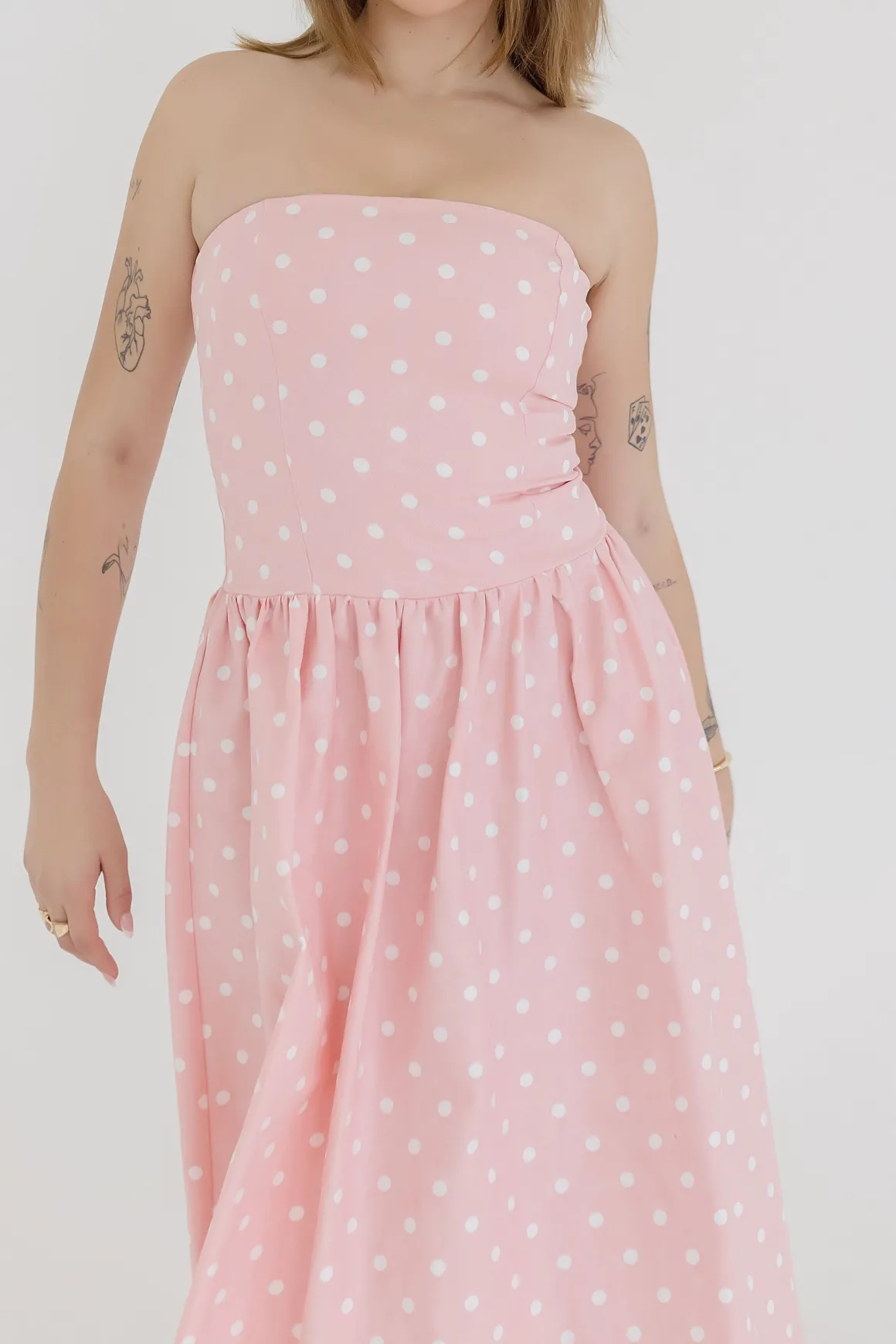 Reese Sleeveless Polka Dot Print Midi Dress Pink