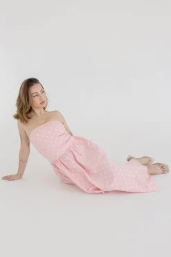 Reese Sleeveless Polka Dot Print Midi Dress Pink