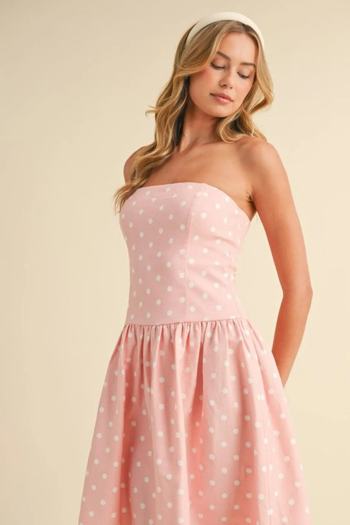 Reese Sleeveless Polka Dot Print Midi Dress Pink