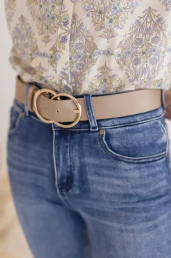 Regina Double Ring Faux Leather Belt Taupe