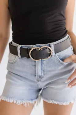 Regina Double Ring Faux Leather Belt Black