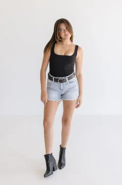 Regina Double Ring Faux Leather Belt Black