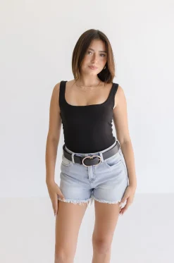 Regina Double Ring Faux Leather Belt Black