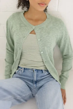 Remi Long Sleeve Button Down Cardigan Green