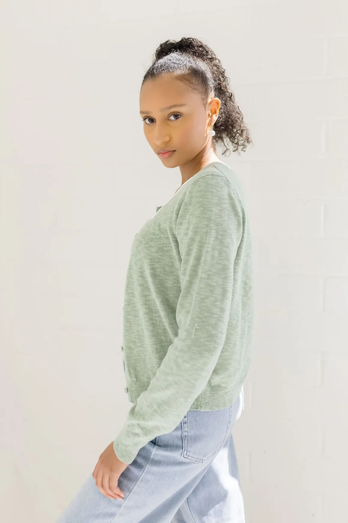 Remi Long Sleeve Button Down Cardigan Green