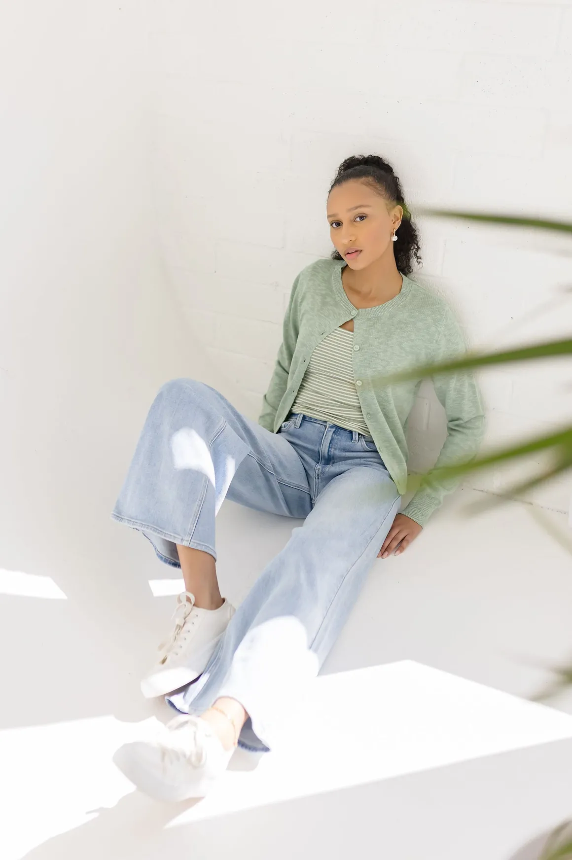 Remi Long Sleeve Button Down Cardigan Green