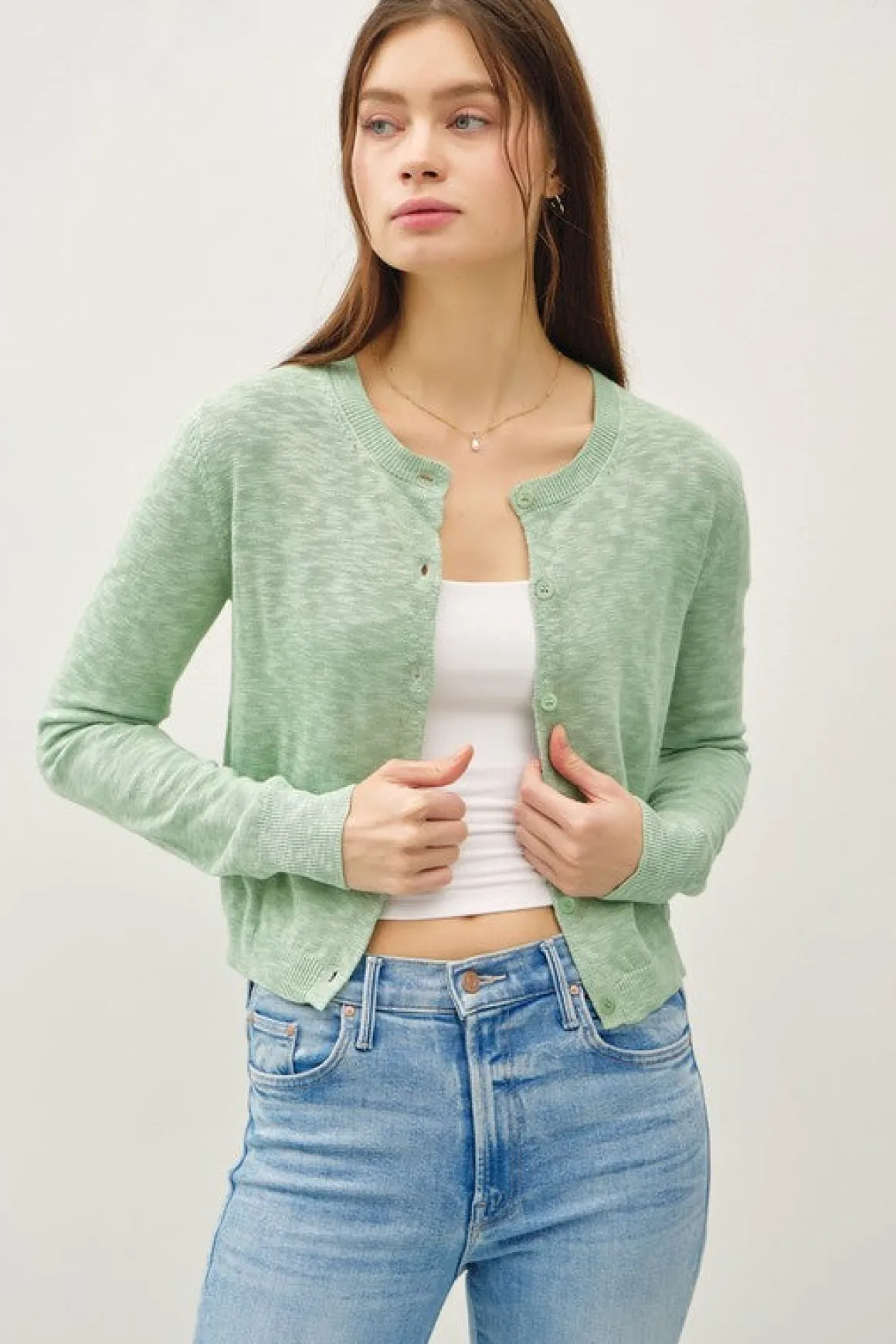 Remi Long Sleeve Button Down Cardigan Green