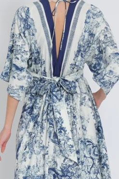 Rhiannon Kimono Sleeve Printed Maxi Dress Navy