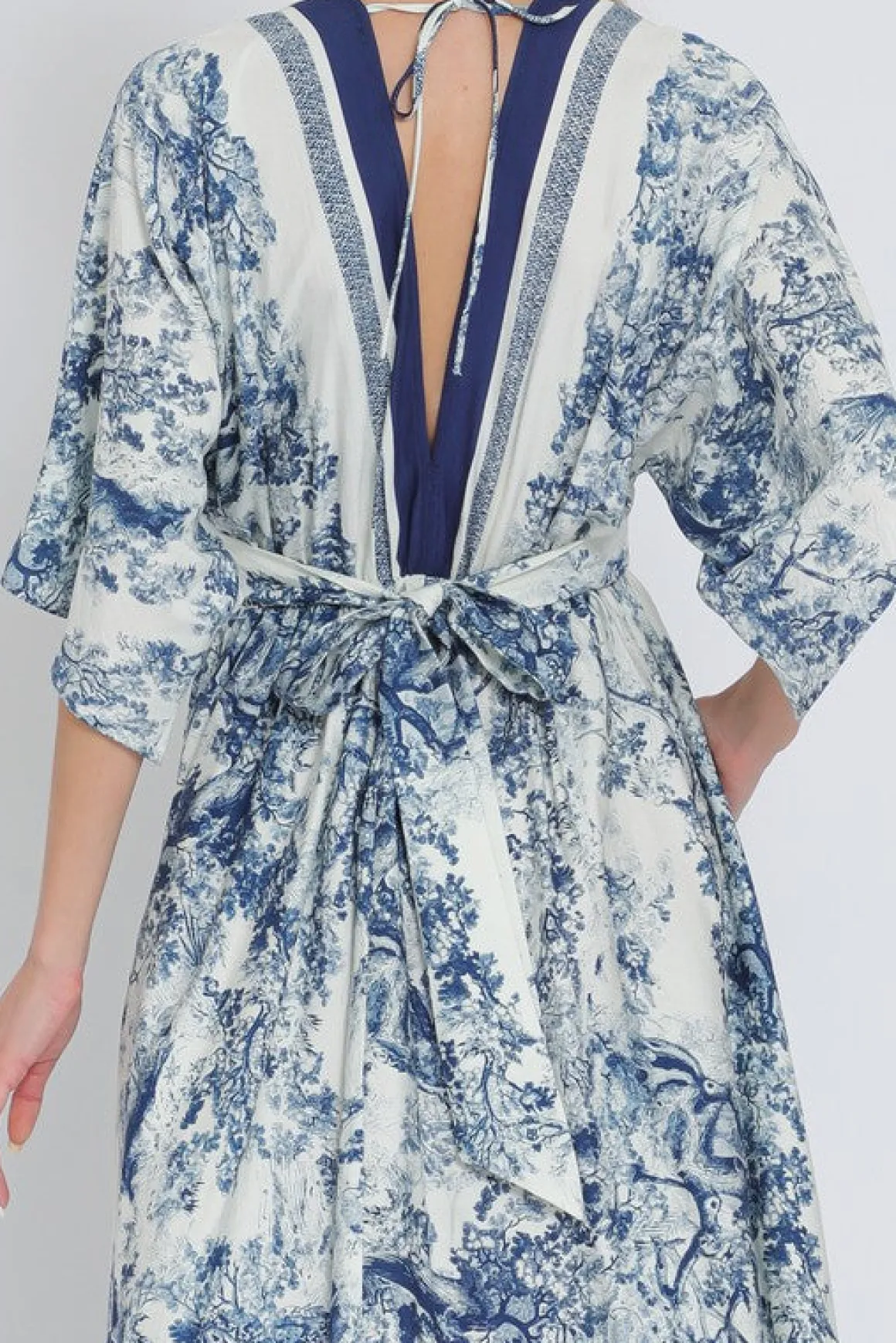 Rhiannon Kimono Sleeve Printed Maxi Dress Navy