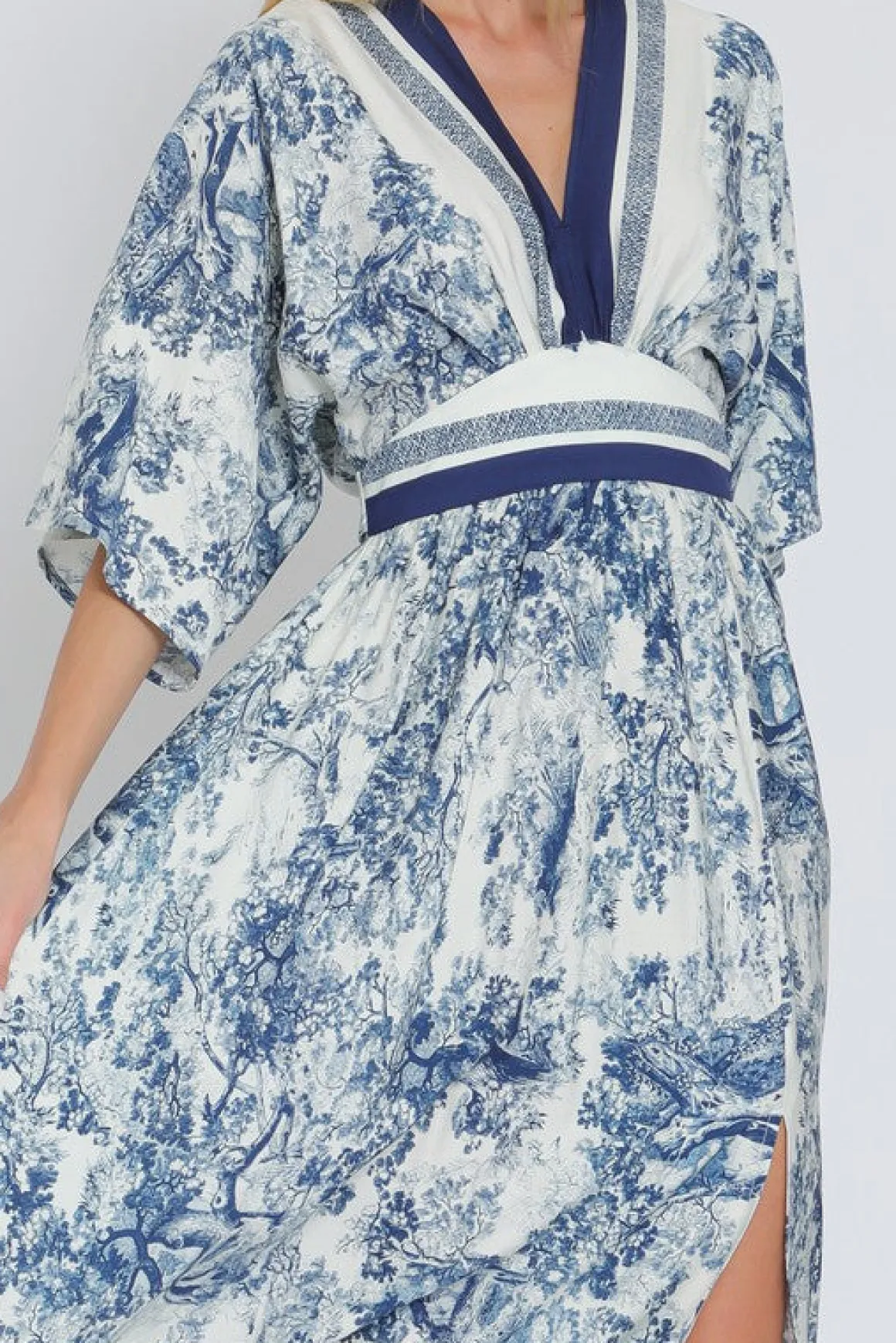 Rhiannon Kimono Sleeve Printed Maxi Dress Navy