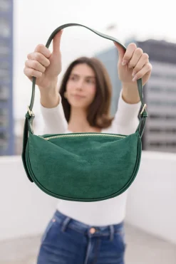 Riley Faux Suede Shoulder Purse Green