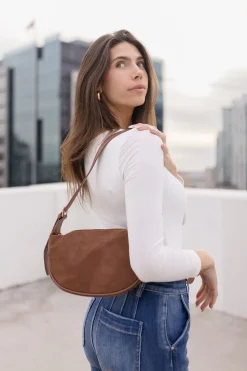 Riley Faux Suede Shoulder Purse Brown