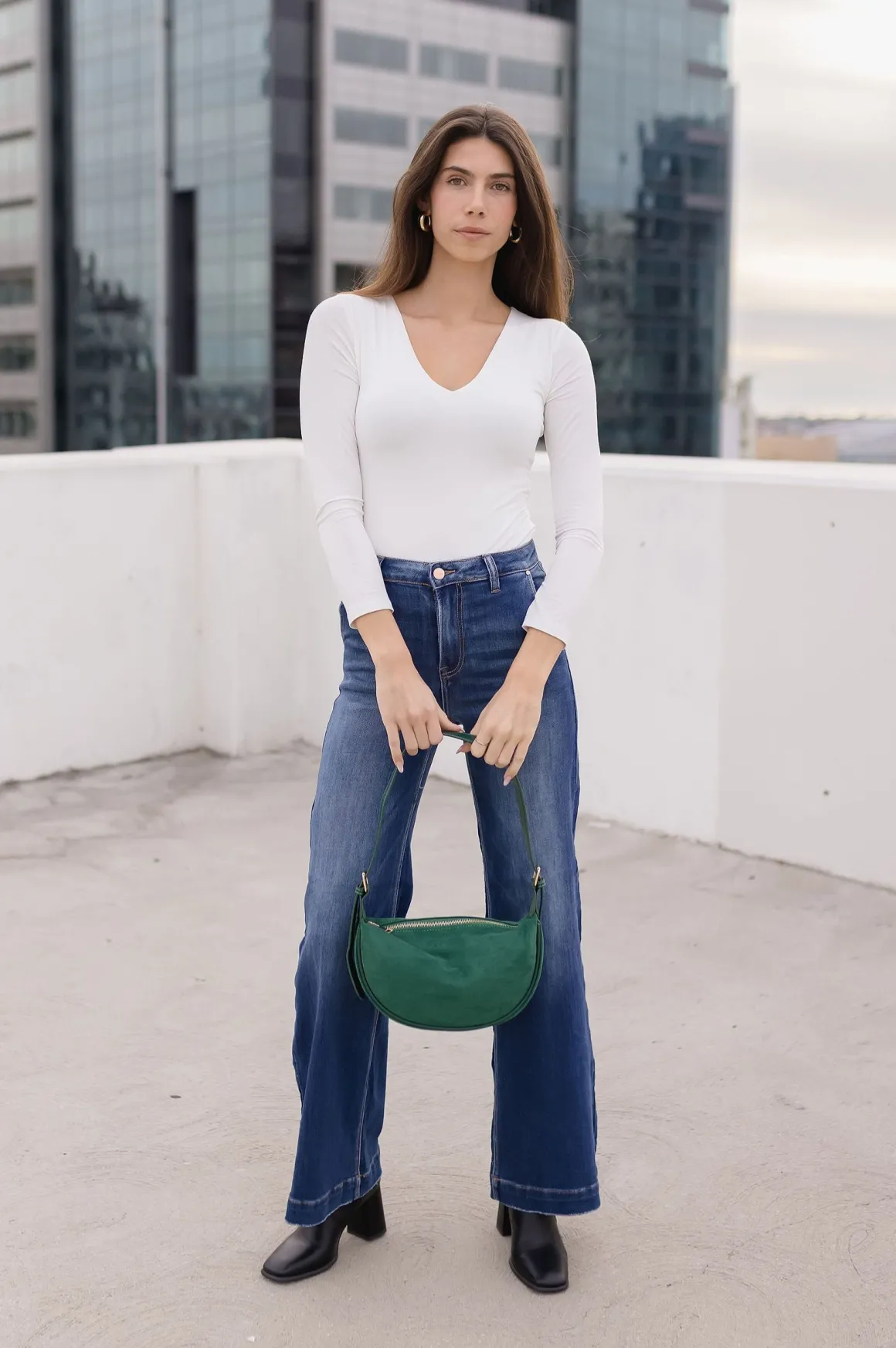 Riley Faux Suede Shoulder Purse Green