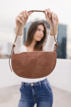 Riley Faux Suede Shoulder Purse Brown