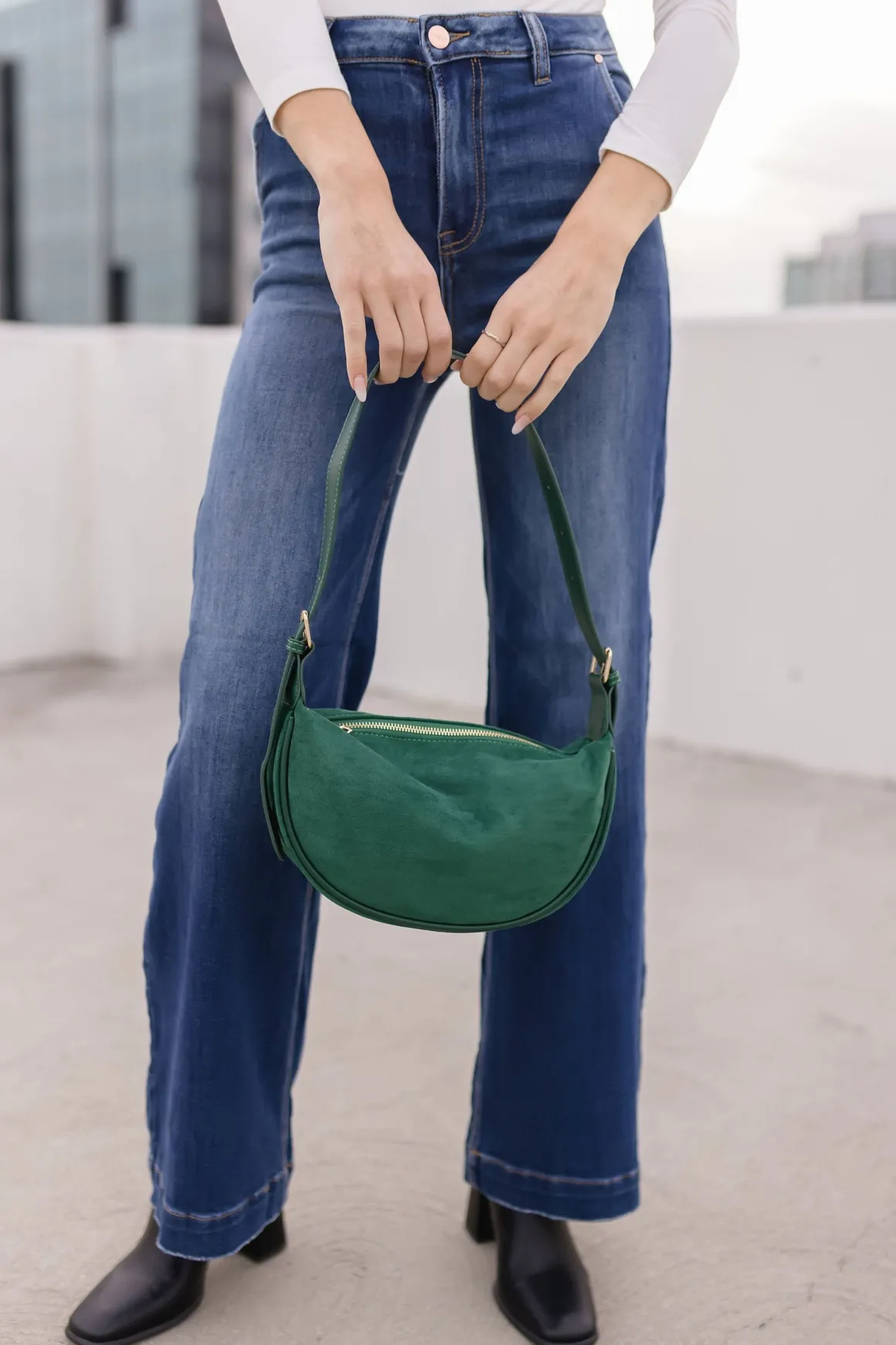 Riley Faux Suede Shoulder Purse Green