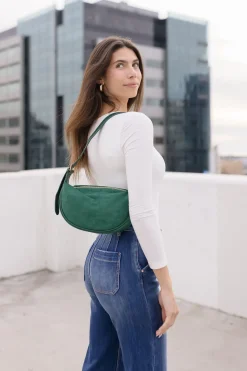 Riley Faux Suede Shoulder Purse Green