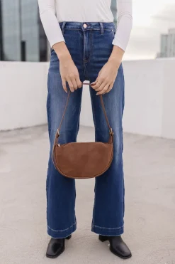 Riley Faux Suede Shoulder Purse Brown