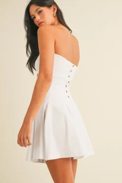 Rochelle Sleeveless Drop Waist Pleated Mini Dress White
