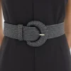 Rosa Large Buckle Straw Waist Belt Black