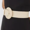 Rosa Large Buckle Straw Waist Belt Beige