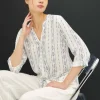 Roxanne Long Sleeve Tie Front Abstract Print Top Blue