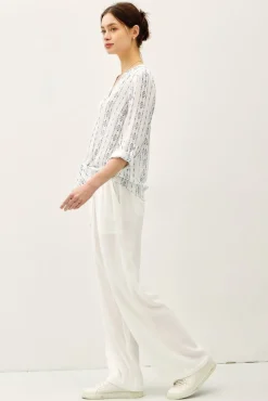 Roxanne Long Sleeve Tie Front Abstract Print Top Blue