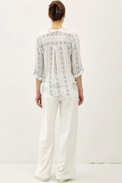 Roxanne Long Sleeve Tie Front Abstract Print Top Blue