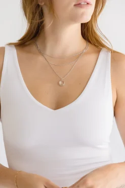 Roxie Layered Clear Disc Charm Necklace Silver