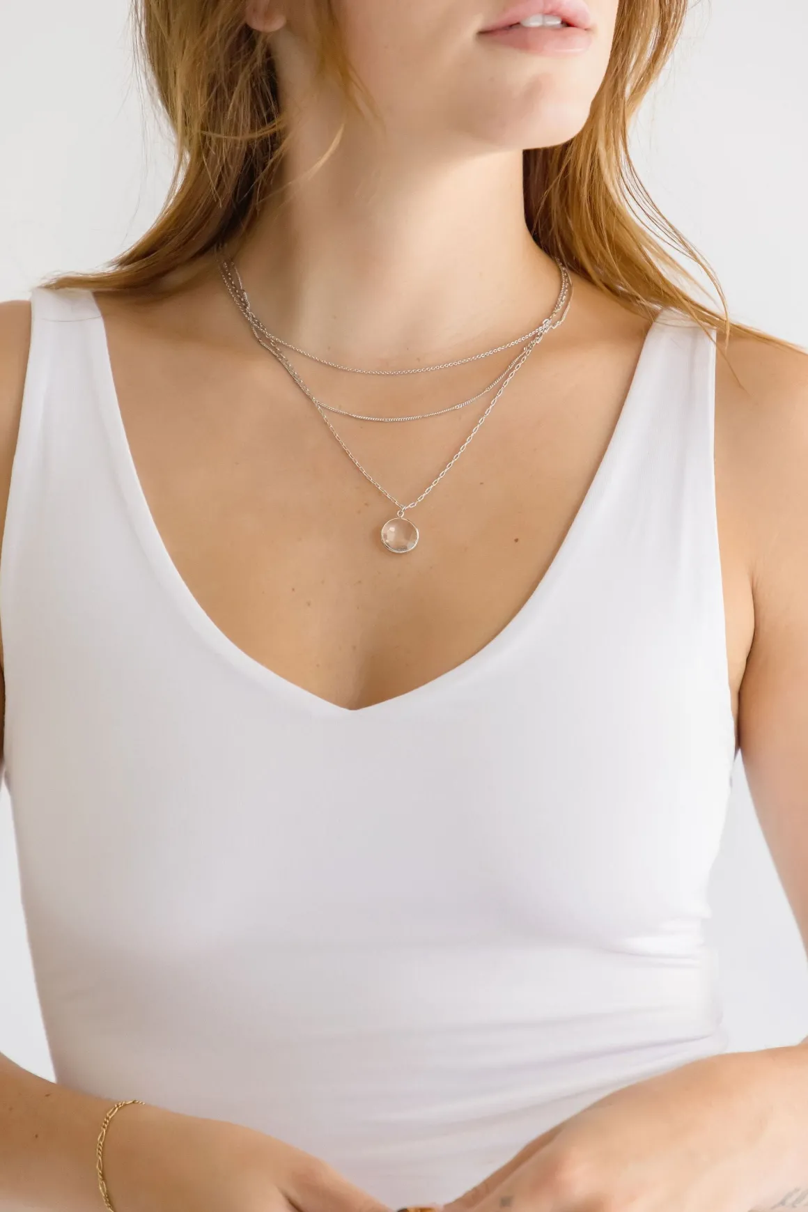 Roxie Layered Clear Disc Charm Necklace Silver