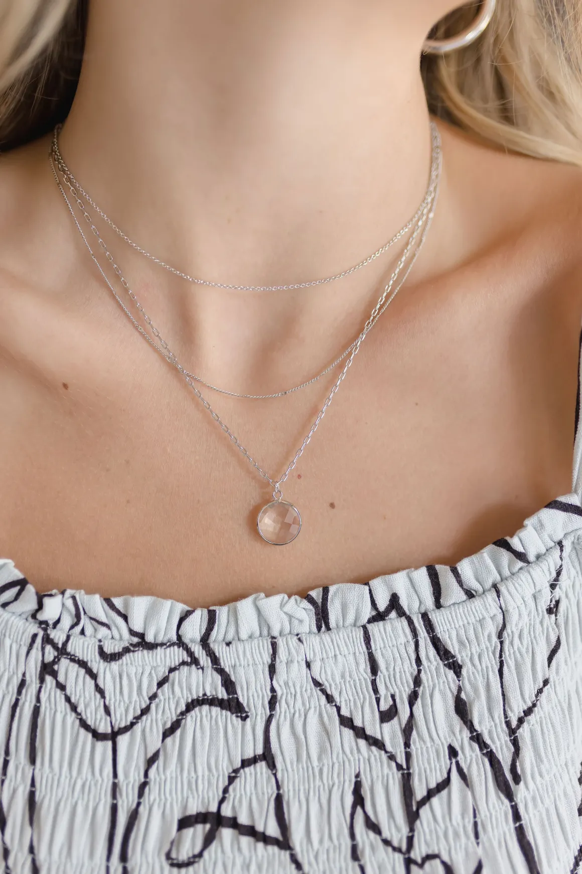 Roxie Layered Clear Disc Charm Necklace Silver