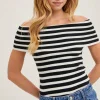 Ruby Off The Shoulder Stripe Print Top Black