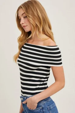 Ruby Off The Shoulder Stripe Print Top Black