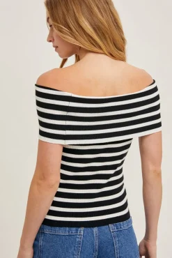 Ruby Off The Shoulder Stripe Print Top Black