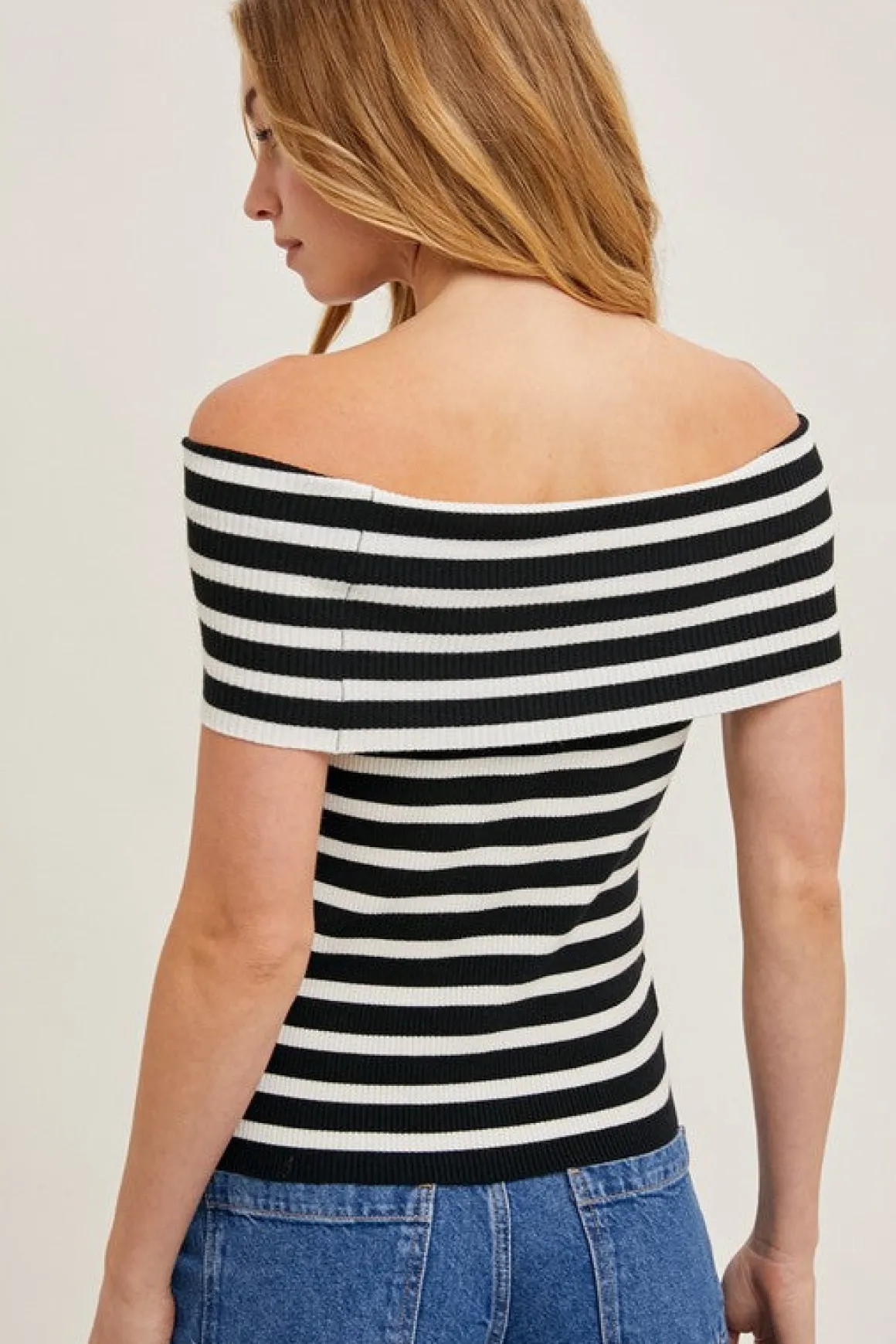 Ruby Off The Shoulder Stripe Print Top Black