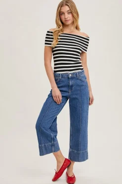 Ruby Off The Shoulder Stripe Print Top Black