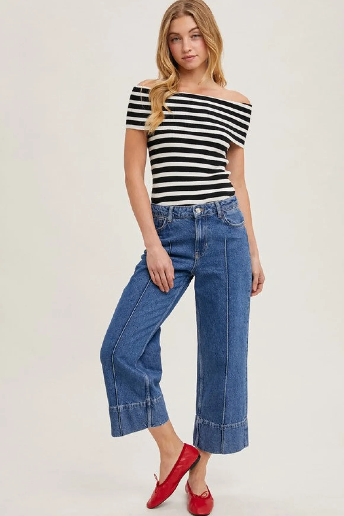 Ruby Off The Shoulder Stripe Print Top Black