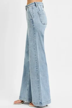 Rudy High Rise Slanted Pocket Wide Leg Jeans Light Wash