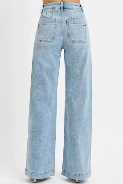 Rudy High Rise Slanted Pocket Wide Leg Jeans Light Wash