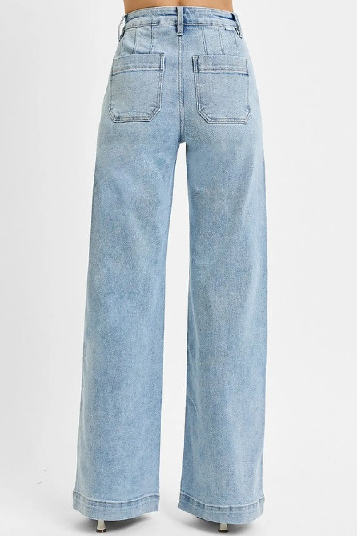 Rudy High Rise Slanted Pocket Wide Leg Jeans Light Wash