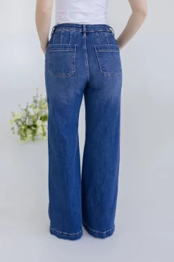 Rudy High Rise Slanted Pocket Wide Leg Jeans Dark Wash